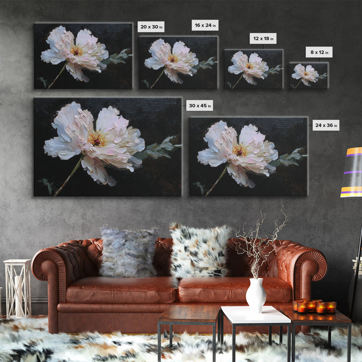 White Flower on Deep Black Background Canvas Print, Black and White Art, Living Room Wall Art, Living Room Decor, Monochrome, BAW-3x2-16