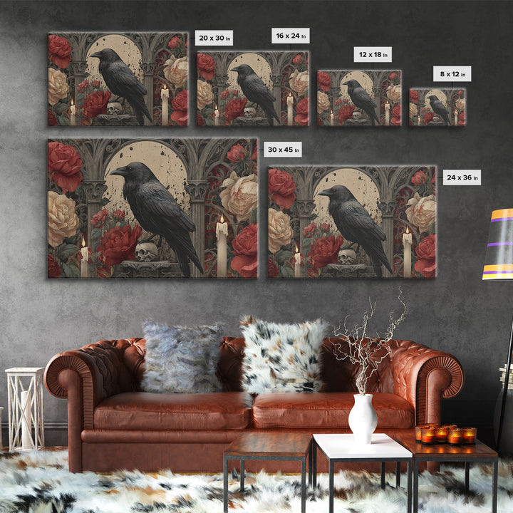 Ink Splatter Raven Composition Framed Canvas Print, Black and White Art, Photography Prints, Living Room Decor, Monochrome, BAW-3x2-24