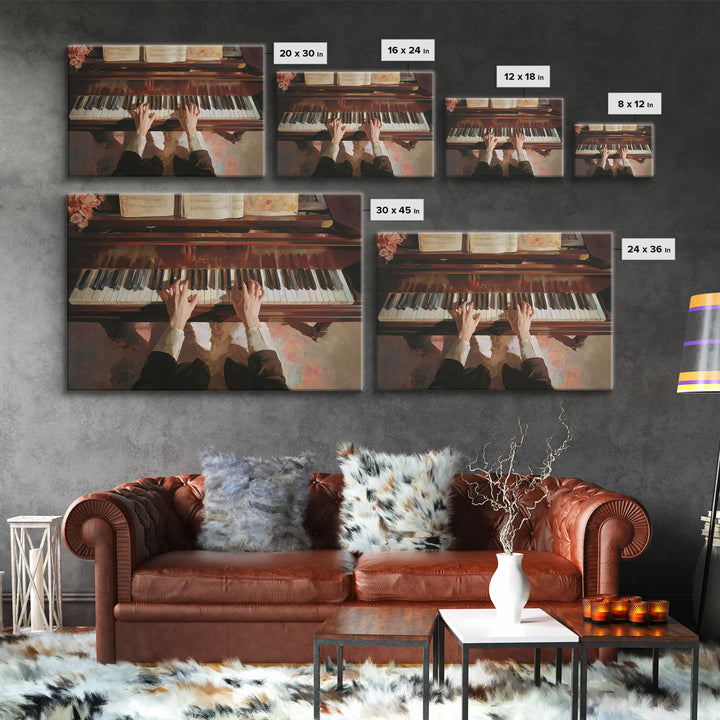 Piano Keys and Hands Canvas Print, Black and White Art, Abstract Art, Living Room Decor, Watercolor Art, Monochrome, BAW-3x2-26