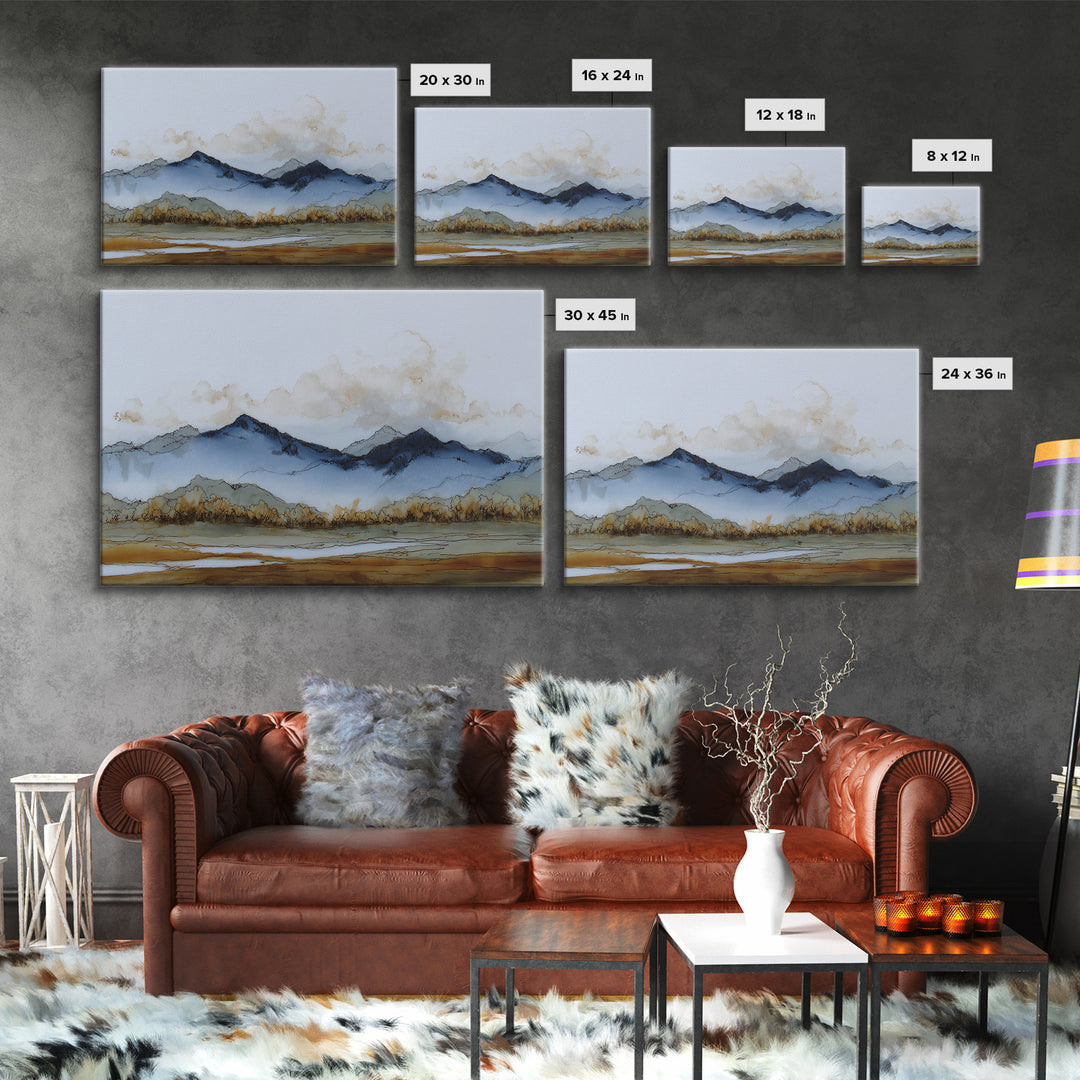 Black Ink Mountain Range Canvas Print, Black and White Art, Canvas Print, Living Room Decor, Oil Painting, Monochrome, BAW-3x2-30