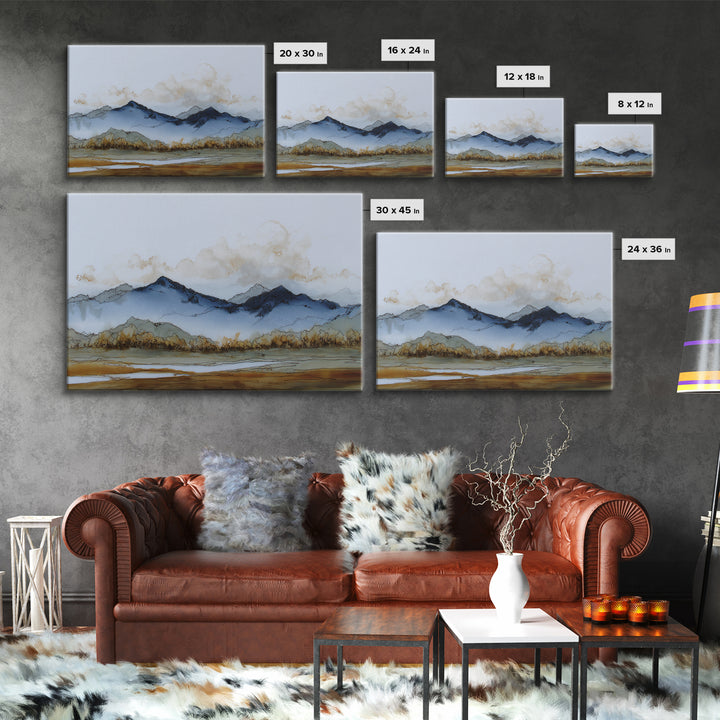 Black Ink Mountain Range Canvas Print, Black and White Art, Canvas Print, Living Room Decor, Oil Painting, Monochrome, BAW-3x2-30