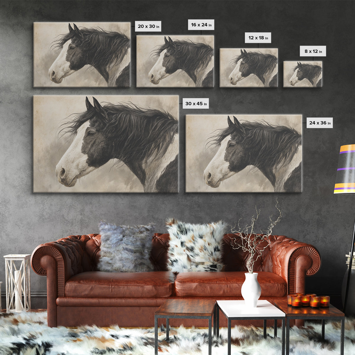 Black and White Wild Horse Portrait Canvas Print, Black and White Art, Cabin Decor, Living Room Decor, Fine Art, Monochrome, BAW-3x2-33