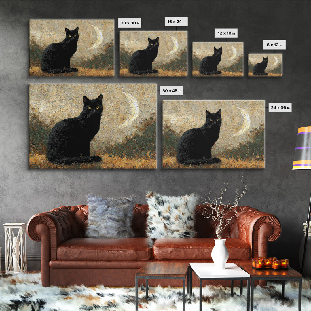Black Cat Silhouette Canvas Print, Black and White Art, Photo Prints, Living Room Decor, Watercolor Art, Monochrome, BAW-3x2-44