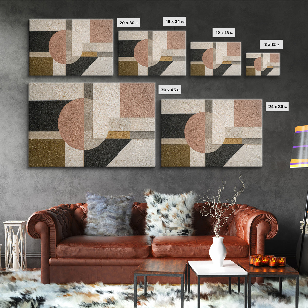 Geometric Bauhaus Grayscale Shapes Canvas Print, Black and White Art, Abstract Wall Art, Living Room Decor, Monochrome, BAW-3x2-46