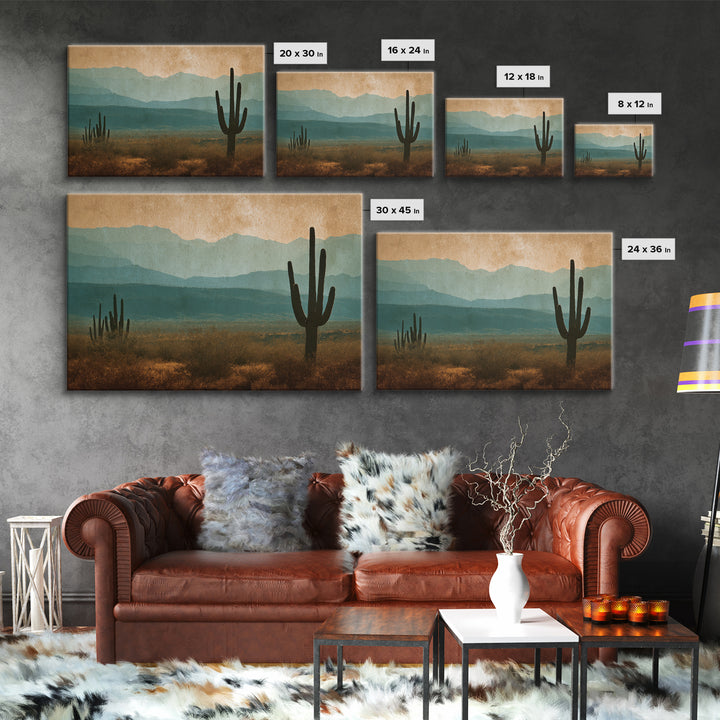 Monochrome Desert Cactus Silhouette Canvas Print, Black and White Art, Neutral Decor, Living Room Decor, Oil Painting, BAW-3x2-49