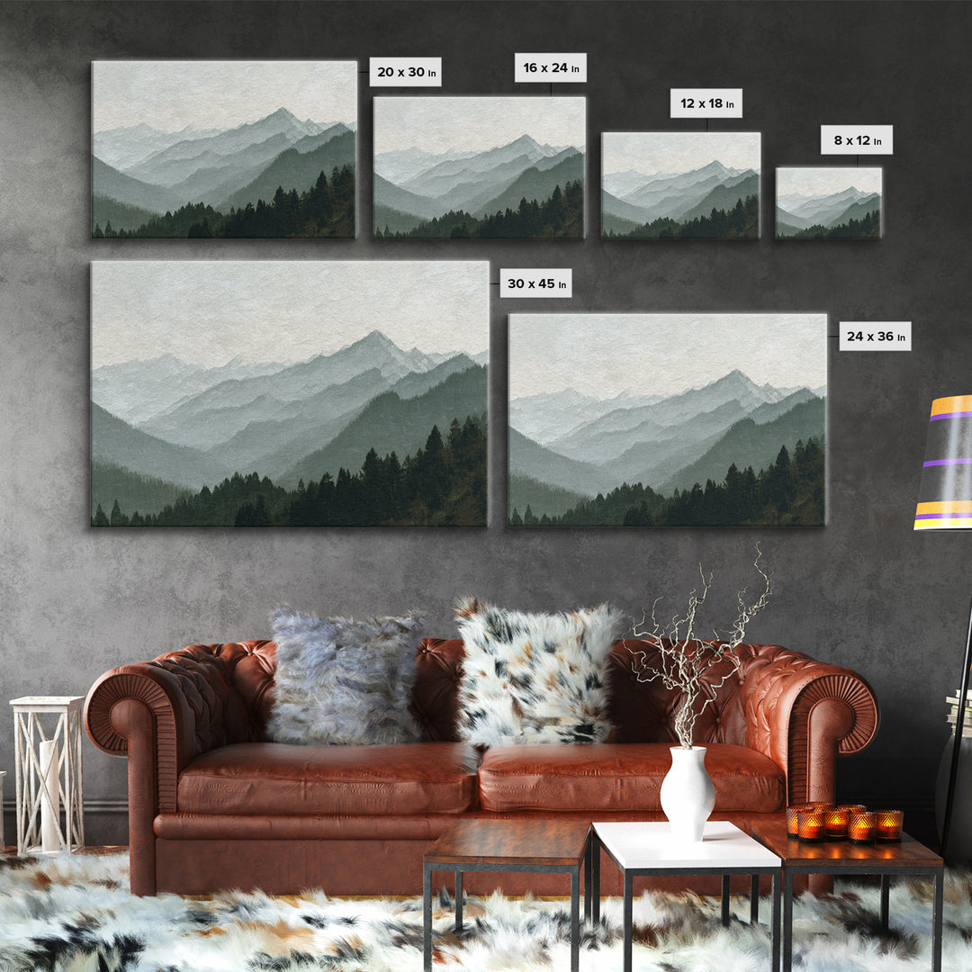 Black Ink Mountain Range Canvas Print, Black and White Art, Canvas Print, Living Room Decor, Oil Painting, Monochrome, BAW-3x2-54