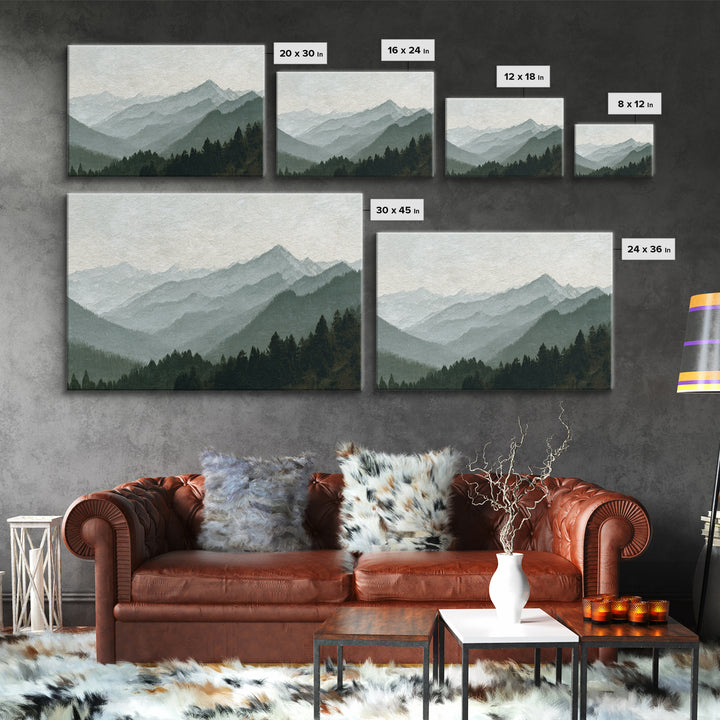 Black Ink Mountain Range Canvas Print, Black and White Art, Canvas Print, Living Room Decor, Oil Painting, Monochrome, BAW-3x2-54