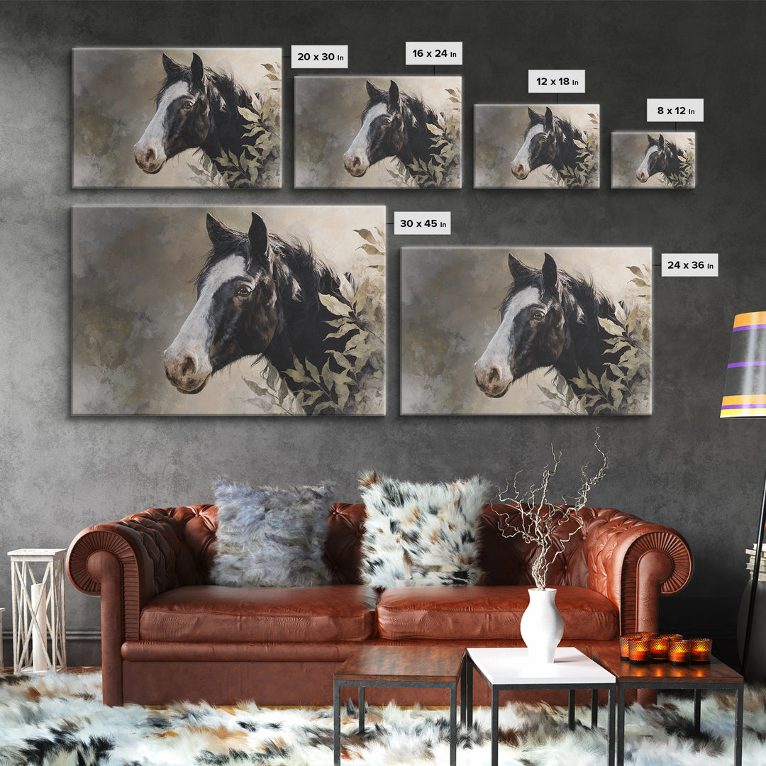 Black and White Wild Horse Portrait Canvas Print, Black and White Art, Cabin Decor, Living Room Decor, Fine Art, Monochrome, BAW-3x2-57