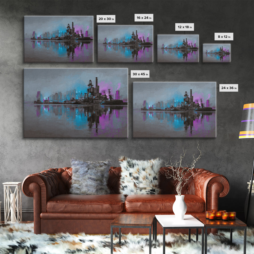 Monochrome City Skyline Reflected Framed Canvas Print, Black and White Art, Canvas Print, Living Room Decor, Monochrome, BAW-3x2-63