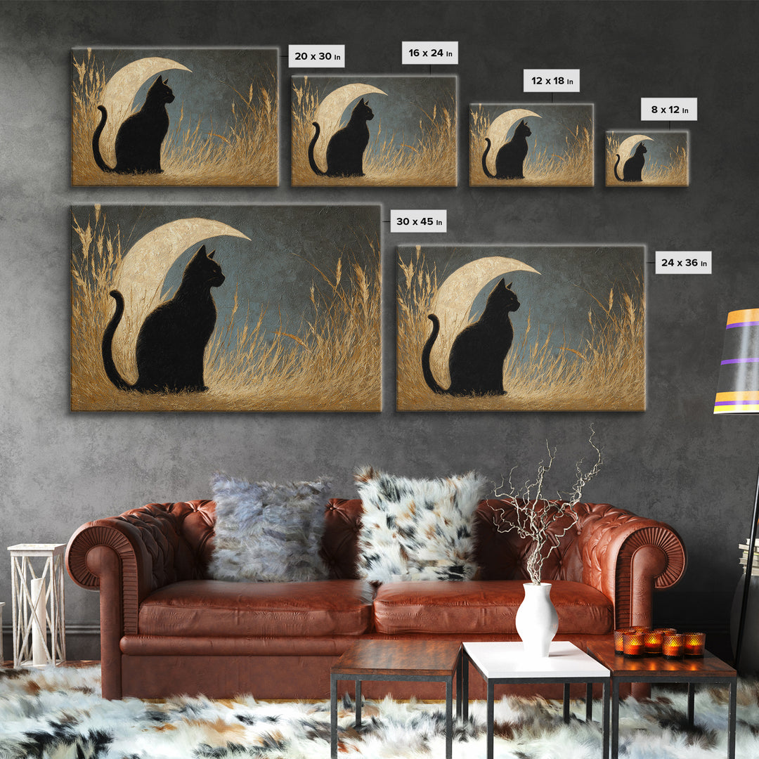 Black Cat Silhouette Canvas Print, Black and White Art, Minimalist Decor, Living Room Decor, Fine Art, Monochrome, BAW-3x2-68