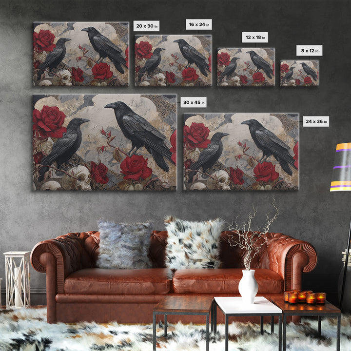 Ink Splatter Raven Composition Canvas Print, Black and White Art, Contemporary Art, Living Room Decor, Fine Art, Monochrome, BAW-3x2-72