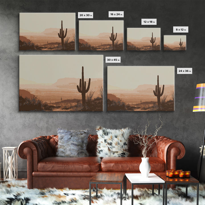 Monochrome Desert Cactus Silhouette Canvas Print, Black and White Art, Neutral Decor, Living Room Decor, Oil Painting, BAW-3x2-73