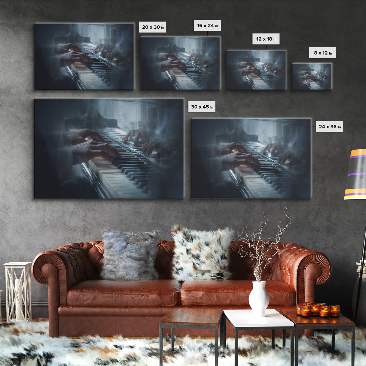 Piano Keys and Hands Framed Canvas Print, Black and White Art, Modern Wall Art, Living Room Decor, Oil Painting, Monochrome, BAW-3x2-74