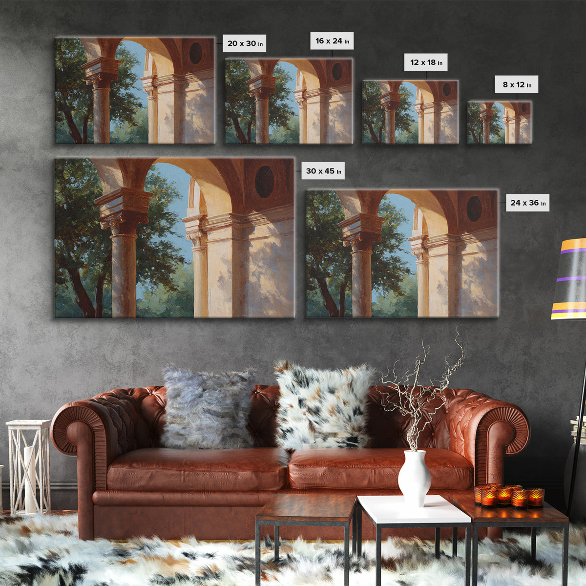 High Contrast Architectural Arches and Shadows Canvas Print, Black and White Art, Luxury Decor, Living Room Decor, Monochrome, BAW-3x2-79