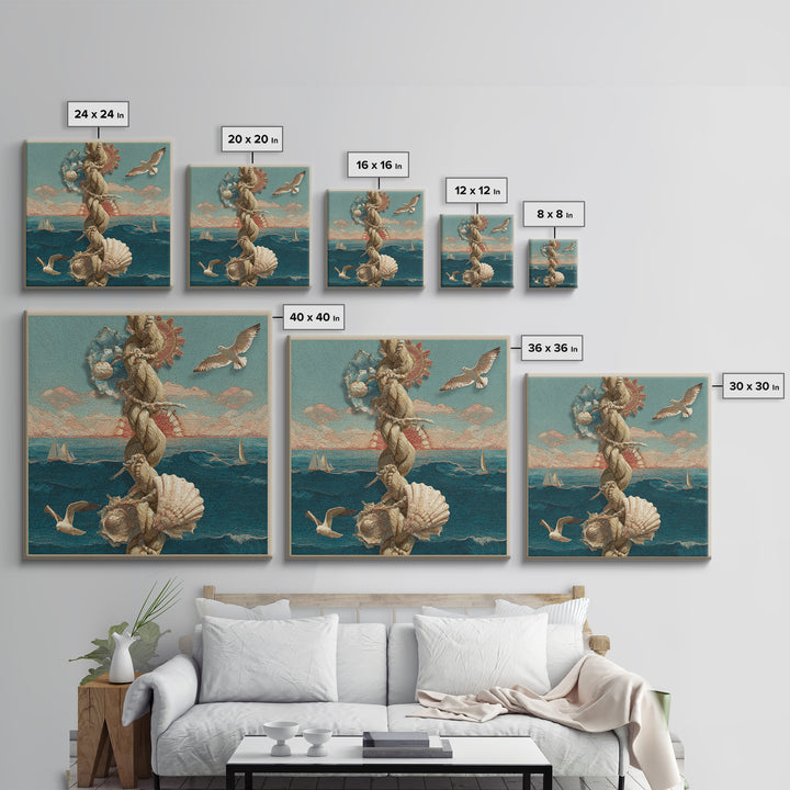Nautical Rope and Shell Still Life Canvas Print, Beach Art, Modern Art, Coastal Decor, Fine Art, Shore, Luxury Decor, BEA-1x1-17