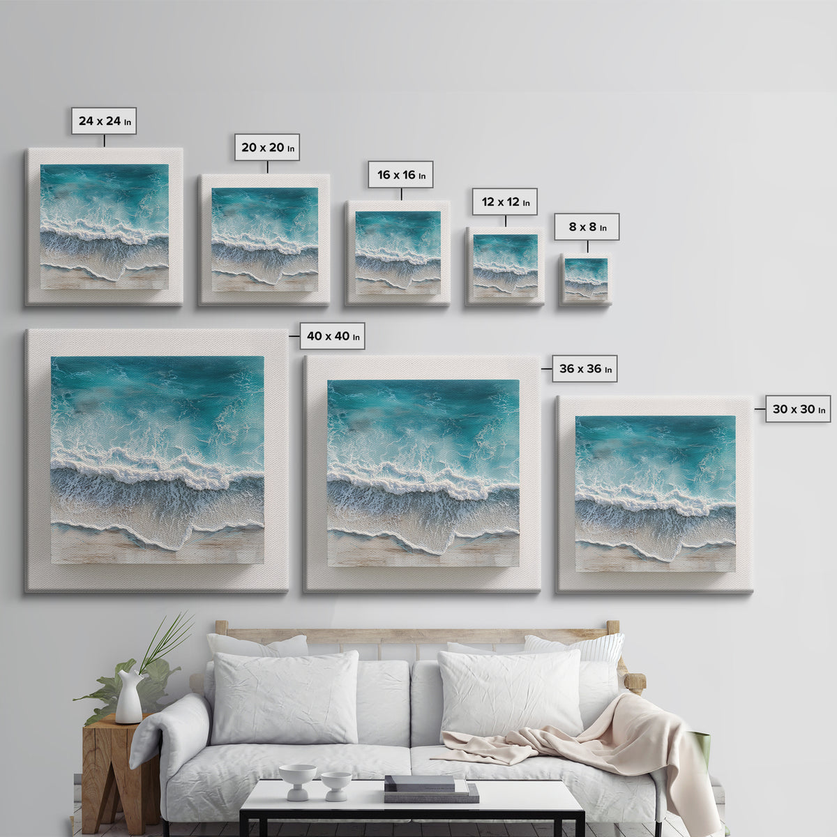 Aerial Turquoise Shoreline Canvas Print, Beach Art, Modern Decor, Coastal Decor, Fine Art, Shore, Home Decor, Wall Decor, BEA-1x1-25