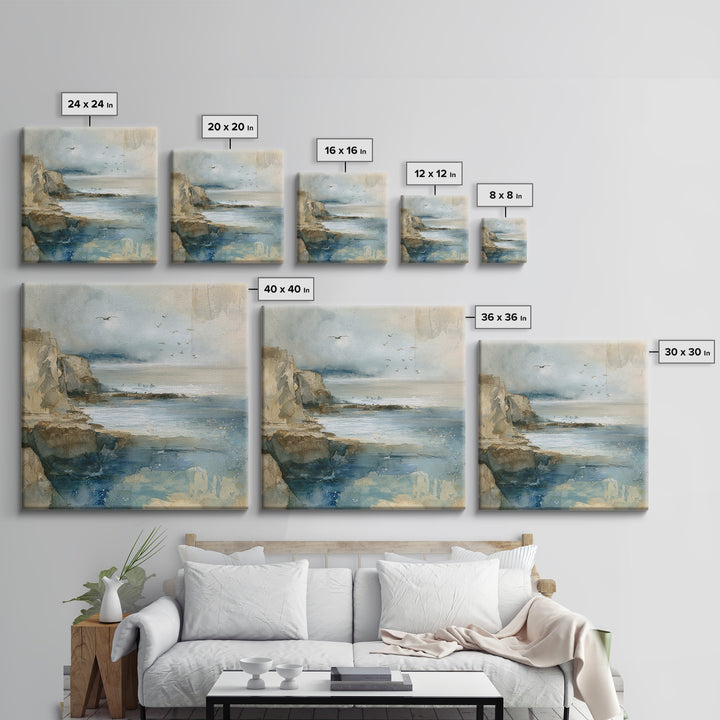 Coastal Cliffs with Gulls and Sea Spray Canvas Print, Beach Art, Wall Art Print, Coastal Decor, Fine Art, Shore, Beach Prints, BEA-1x1-35