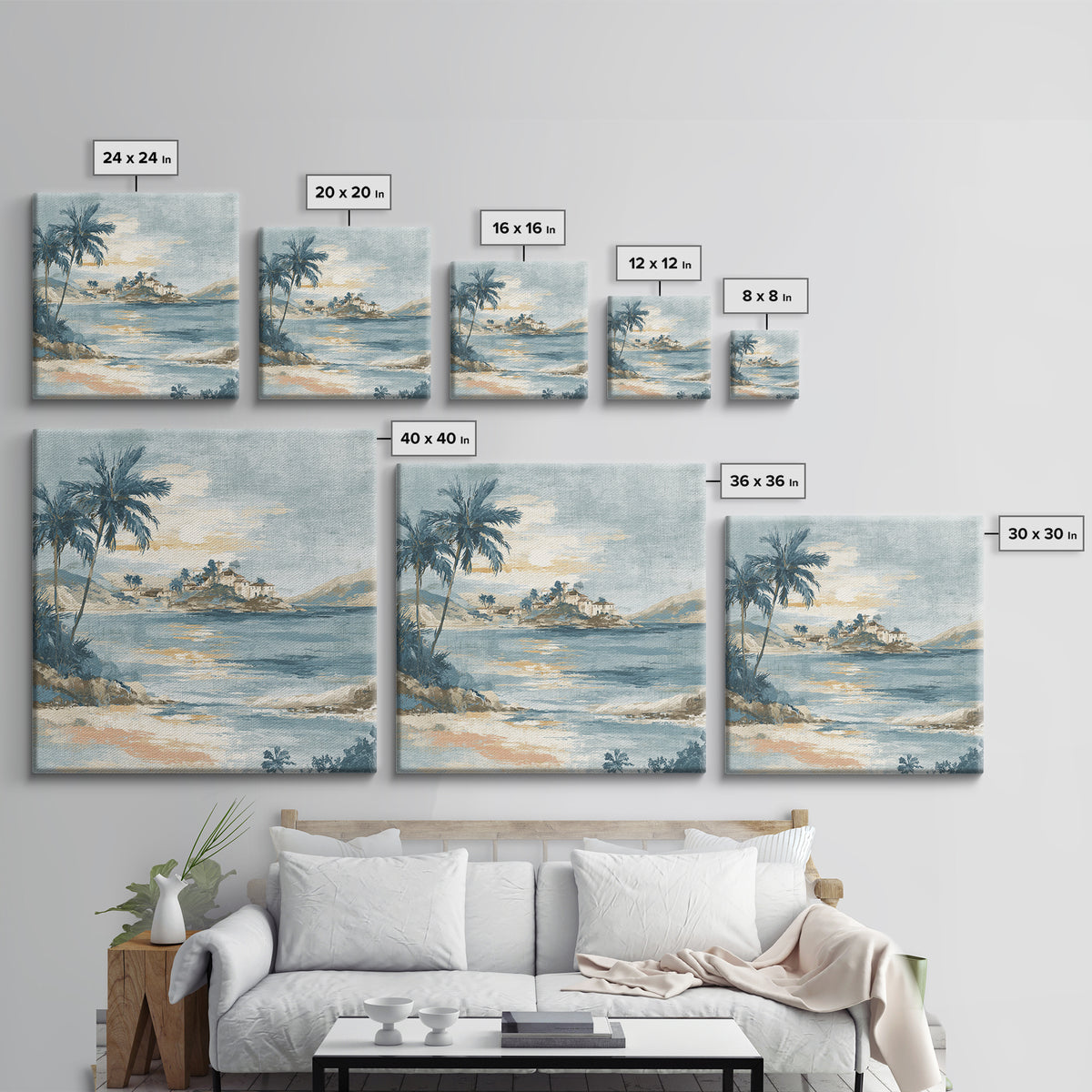 Moonlit Tropical Beach Framed Canvas Print, Beach Art, Art, Coastal Decor, Fine Art, Shore, Abstract Wall Art, Whimsical Decor, BEA-1x1-48