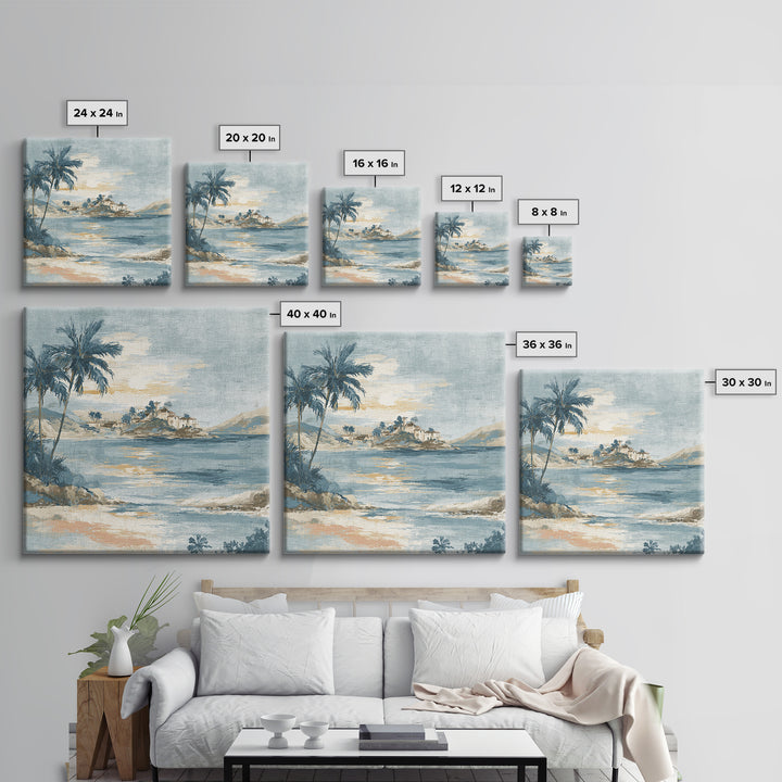 Moonlit Tropical Beach Framed Canvas Print, Beach Art, Art, Coastal Decor, Fine Art, Shore, Abstract Wall Art, Whimsical Decor, BEA-1x1-48