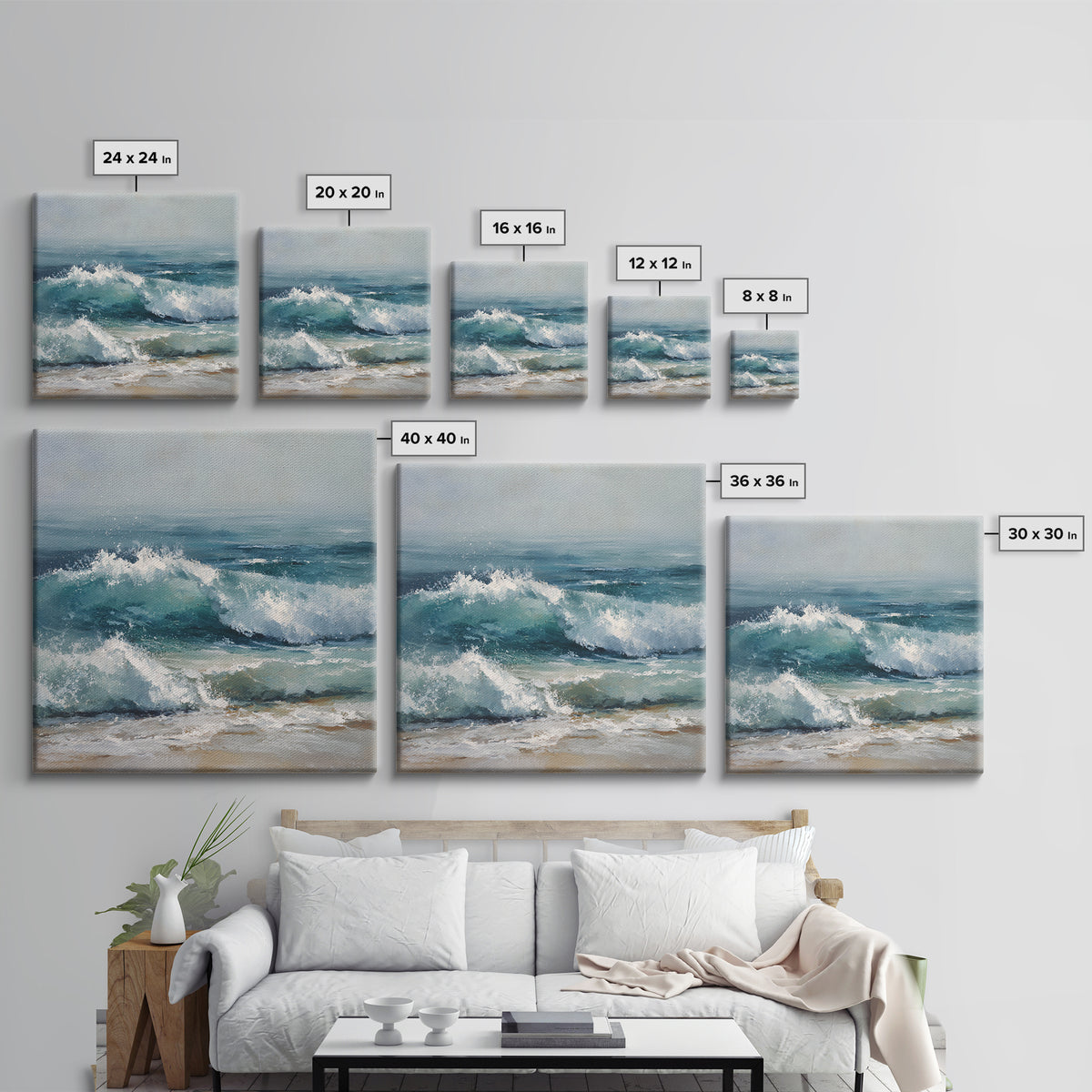 Stormy Ocean Wave Canvas Print, Beach Art, Textured Painting, Coastal Decor, Oil Painting, Shore, Digital Wall Art, BEA-1x1-81