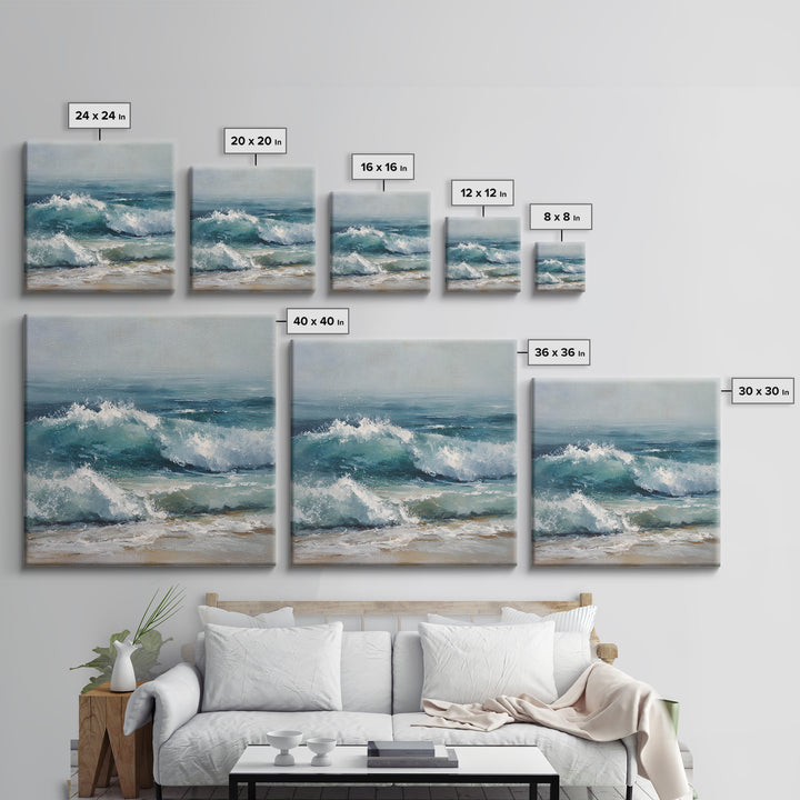 Stormy Ocean Wave Canvas Print, Beach Art, Textured Painting, Coastal Decor, Oil Painting, Shore, Digital Wall Art, BEA-1x1-81