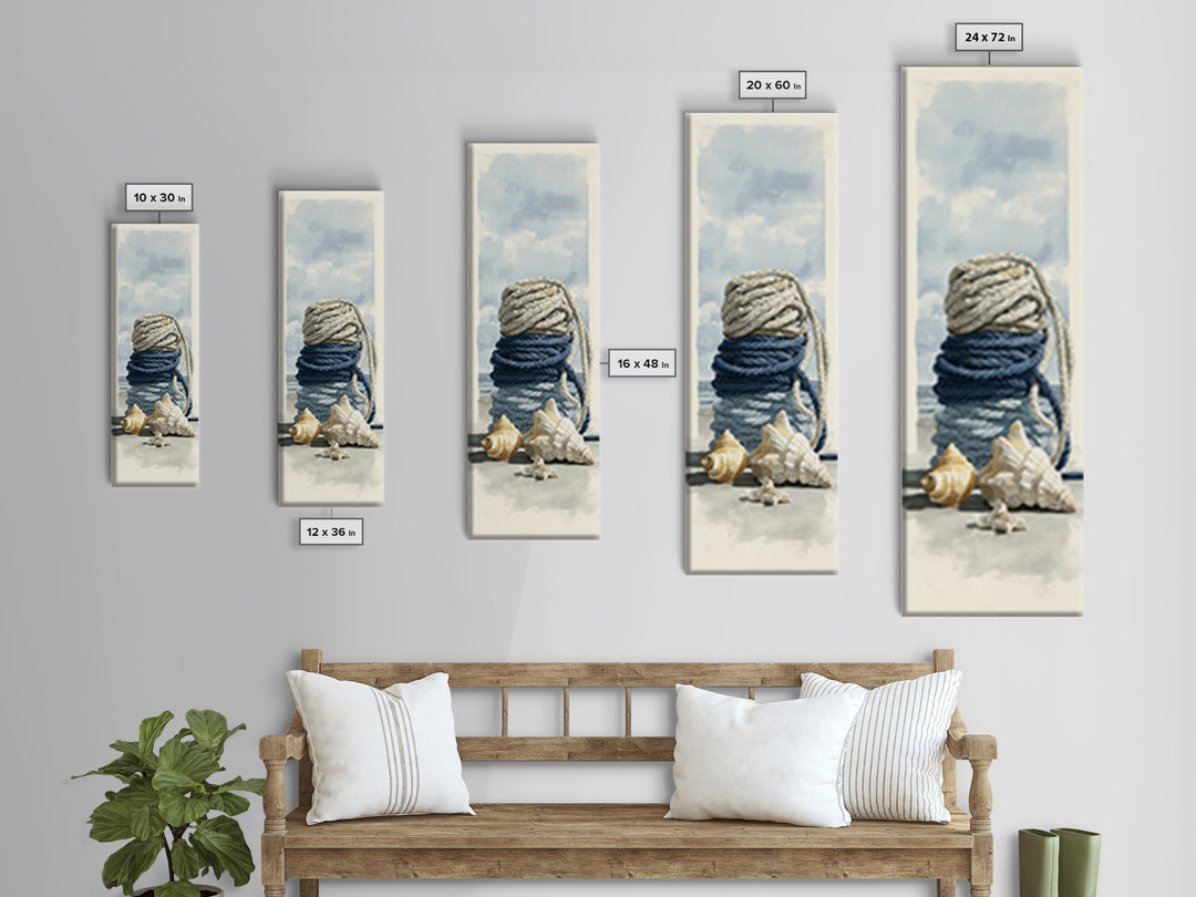 Nautical Rope and Shell Still Life Framed Canvas Print, Beach Art, Modern Decor, Coastal Decor, Fine Art, Shore, Home Decor, BEA-1x3-29