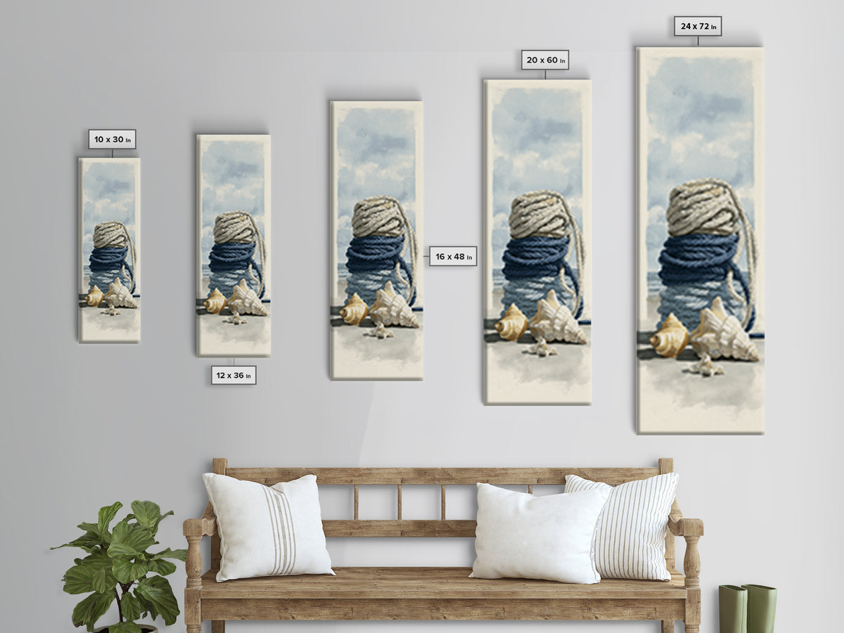 Nautical Rope and Shell Still Life Framed Canvas Print, Beach Art, Modern Decor, Coastal Decor, Fine Art, Shore, Home Decor, BEA-1x3-29