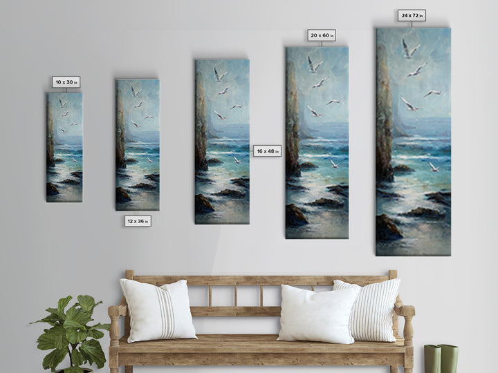 Coastal Cliffs with Gulls and Sea Spray Framed Canvas Print, Beach Art, Digital Wall Art, Coastal Decor, Fine Art, Shore, BEA-1x3-47