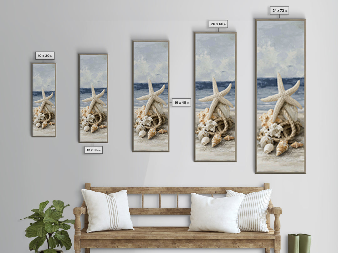Sun Bleached Starfish and Shells Still Life Canvas Print, Beach Art, Art Prints, Coastal Decor, Fine Art, Shore, Wall Art Print, BEA-1x3-73