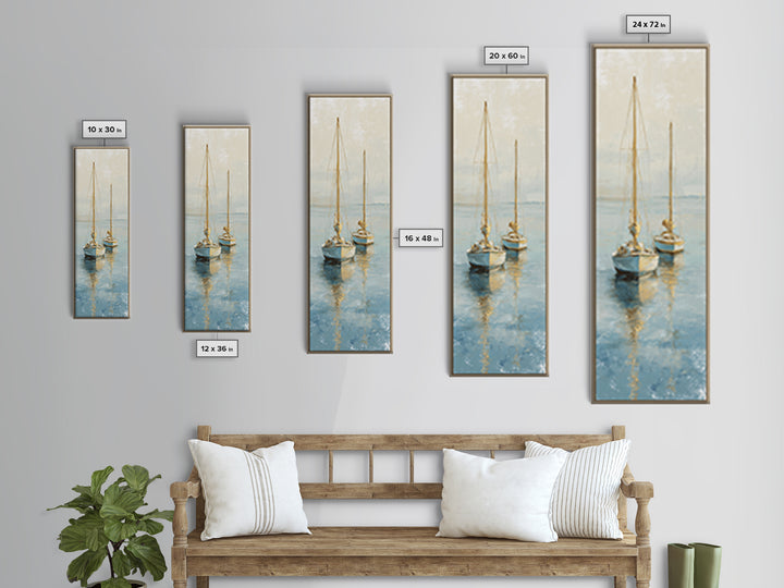 Sunset Sailboat Silhouette on Calm Water Canvas Print, Beach Art, Art Print, Coastal Decor, Oil Painting, Shore, BEA-1x3-90