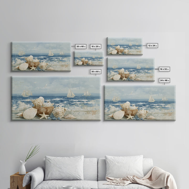 Nautical Rope and Shell Still Life Framed Canvas Print, Beach Art, Minimalist Decor, Coastal Decor, Shore, Original Art, BEA-2x1-13