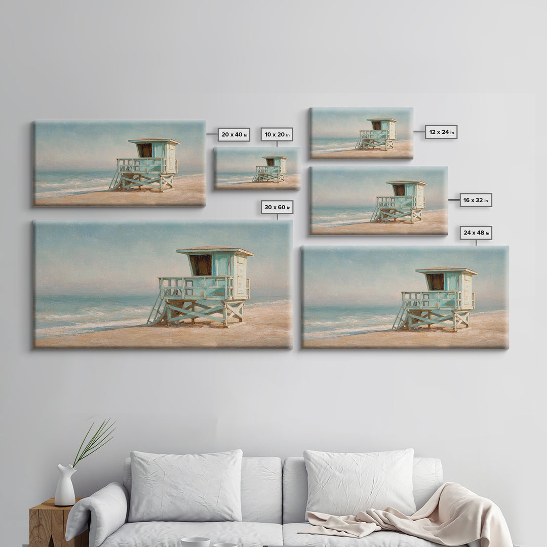 Quiet Lifeguard Tower at Golden Hour Canvas Print, Beach Art, Original Art, Coastal Decor, Oil Painting, Shore, Beach Decor, BEA-2x1-47