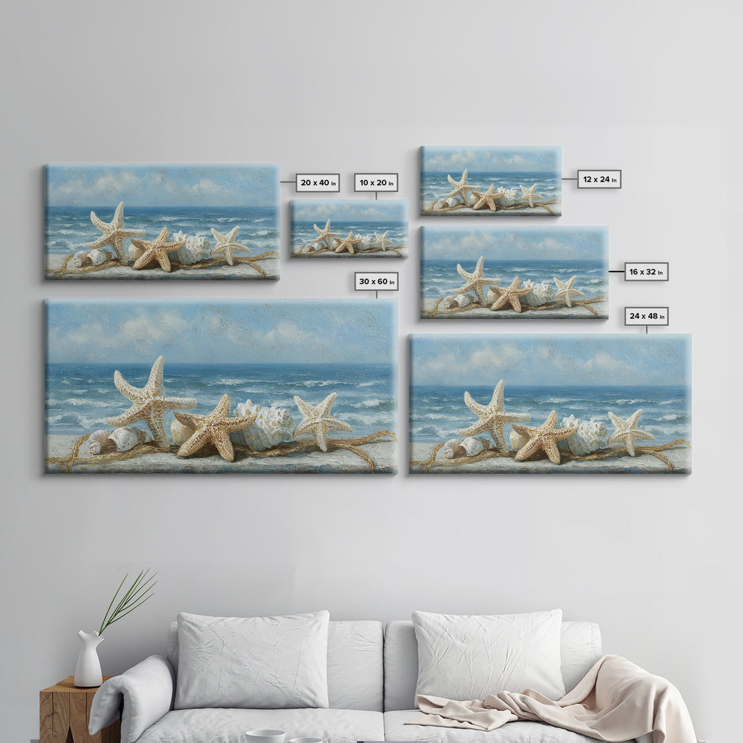 Sun Bleached Starfish and Shells Still Life Canvas Print, Beach Art, Wall Decor, Coastal Decor, Shore, Whimsical Decor, BEA-2x1-57