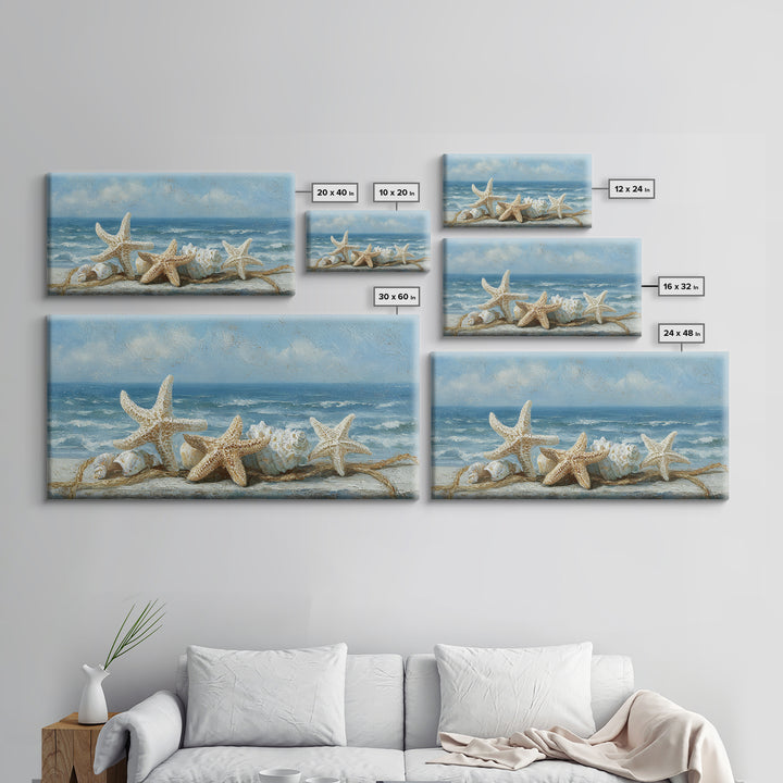 Sun Bleached Starfish and Shells Still Life Canvas Print, Beach Art, Wall Decor, Coastal Decor, Shore, Whimsical Decor, BEA-2x1-57