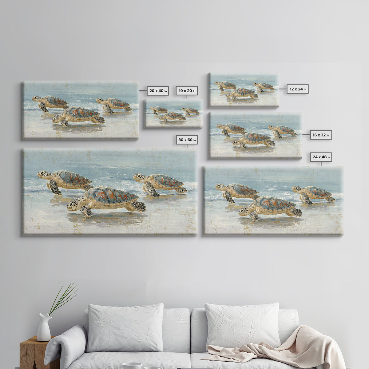Family of Sea Turtles Crossing Moonlit Sand Canvas Print, Beach Art, Wall Art, Coastal Decor, Fine Art, Shore, Abstract Art, BEA-2x1-58