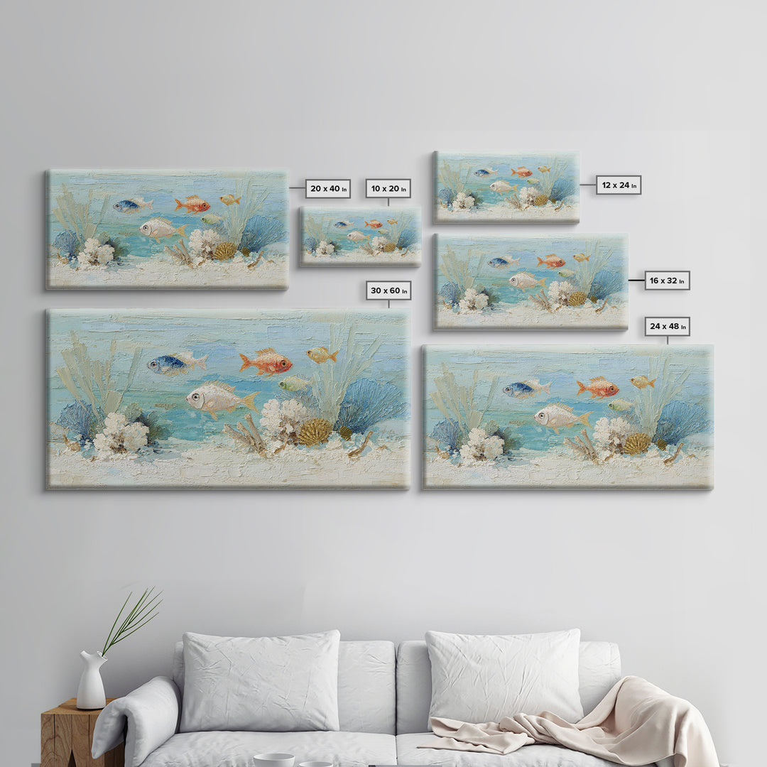 Coral Reef Fish Framed Canvas Print, Beach Art, Luxury Decor, Coastal Decor, Fine Art, Shore, Digital Art, Printable Wall Art, BEA-2x1-6