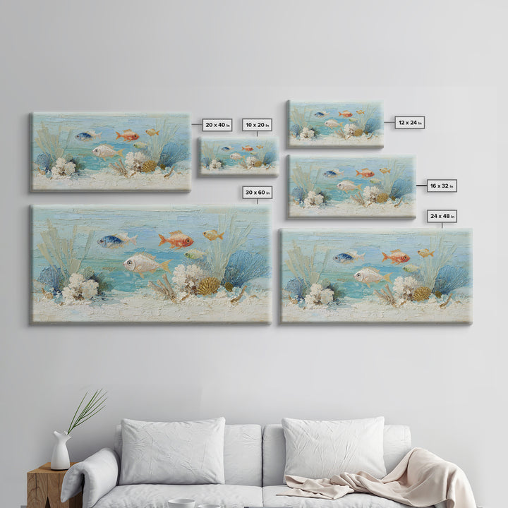 Coral Reef Fish Framed Canvas Print, Beach Art, Luxury Decor, Coastal Decor, Fine Art, Shore, Digital Art, Printable Wall Art, BEA-2x1-6
