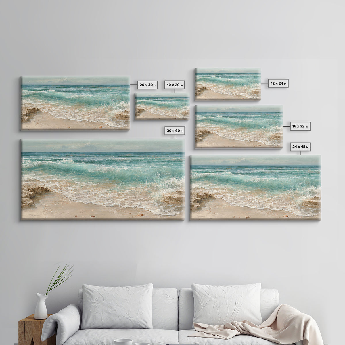 Mediterranean Cove with Clear Water Canvas Print, Beach Art, Printable Wall Art, Coastal Decor, Shore, Living Room Wall Art, BEA-2x1-64