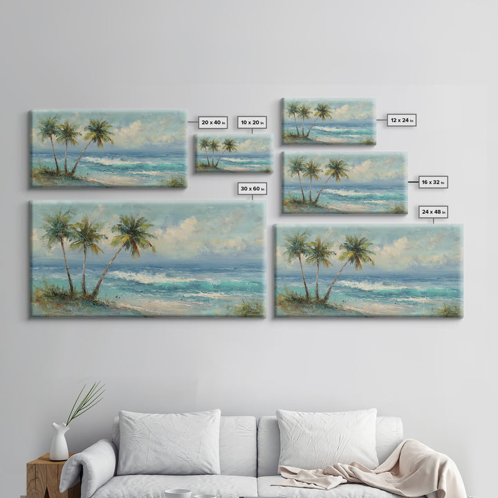 Tropical Palms Leaning Framed Canvas Print, Beach Art, Boho Decor, Coastal Decor, Fine Art, Shore, Art Prints, Digital Art, BEA-2x1-75