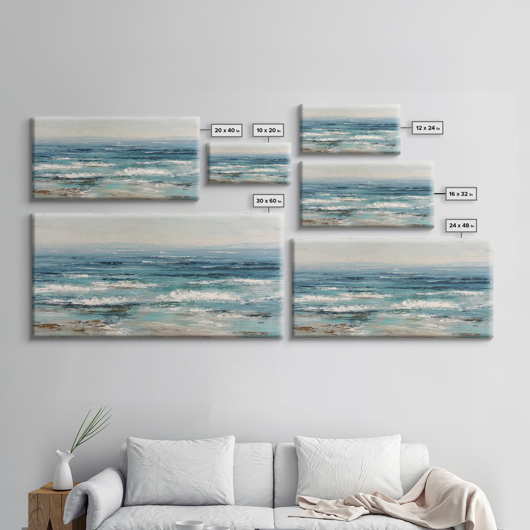 Abstract Ocean Horizon Framed Canvas Print, Beach Art, Wall Art Print, Coastal Decor, Shore, Beach Prints, Gallery Decor, BEA-2x1-84