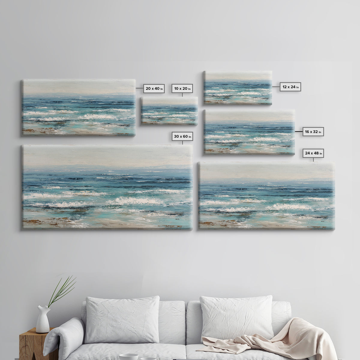 Abstract Ocean Horizon Framed Canvas Print, Beach Art, Wall Art Print, Coastal Decor, Shore, Beach Prints, Gallery Decor, BEA-2x1-84