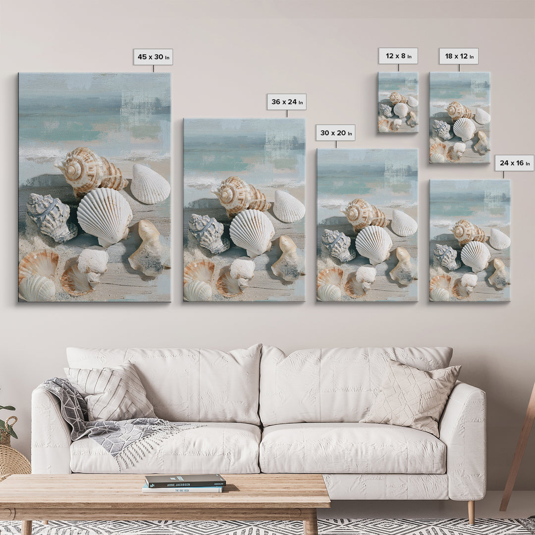Seashell Collection Painted Like Natural Specimens Framed Canvas Print, Beach Art, Wall Art, Coastal Decor, Fine Art, Shore, BEA-2x3-60