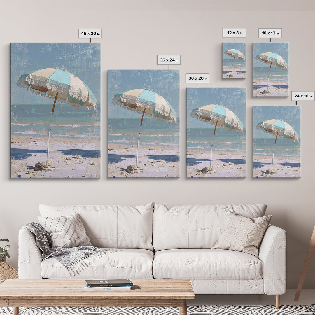 Beach Umbrella Pattern Framed Canvas Print, Beach Art, Printable Wall Art, Coastal Decor, Fine Art, Shore, Living Room Wall Art, BEA-2x3-88