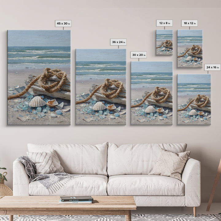 Nautical Rope and Shell Still Life Framed Canvas Print, Beach Art, Original Art, Coastal Decor, Fine Art, Shore, Beach Decor, BEA-2x3-97