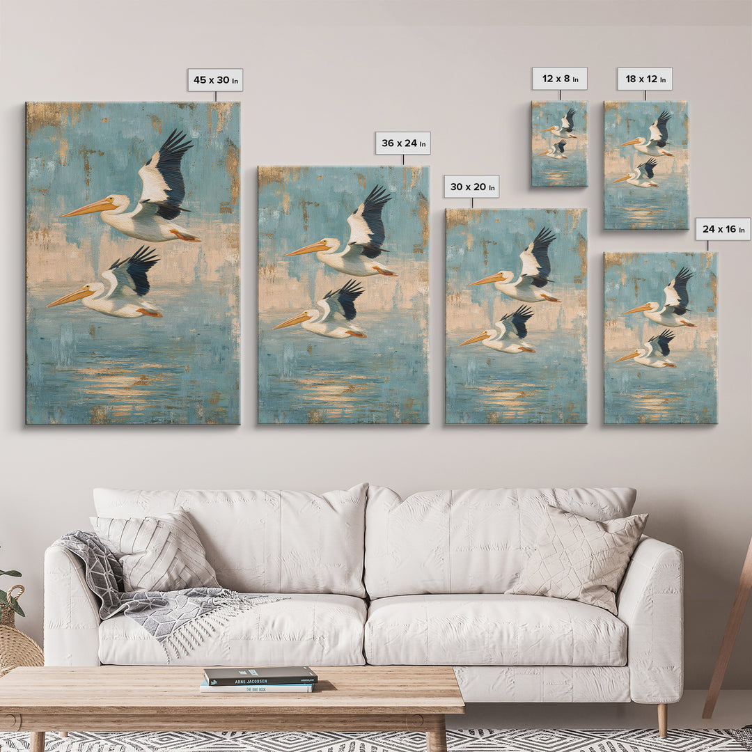 Pelicans Flying Low Canvas Print, Beach Art, Abstract Art, Coastal Decor, Fine Art, Shore, Modern Art, Beach Wall Art, BEA-2x3-99