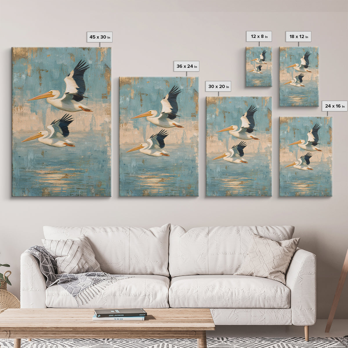 Pelicans Flying Low Canvas Print, Beach Art, Abstract Art, Coastal Decor, Fine Art, Shore, Modern Art, Beach Wall Art, BEA-2x3-99