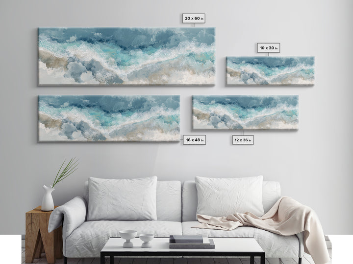Aerial Turquoise Shoreline Framed Canvas Print, Beach Art, Wall Art Print, Coastal Decor, Fine Art, Shore, Beach Prints, BEA-3x1-17