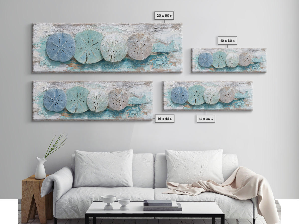 Minimal Sand Dollar Study on Textured Paper Framed Canvas Print, Beach Art, Beach Print, Coastal Decor, Oil Painting, Shore, BEA-3x1-28