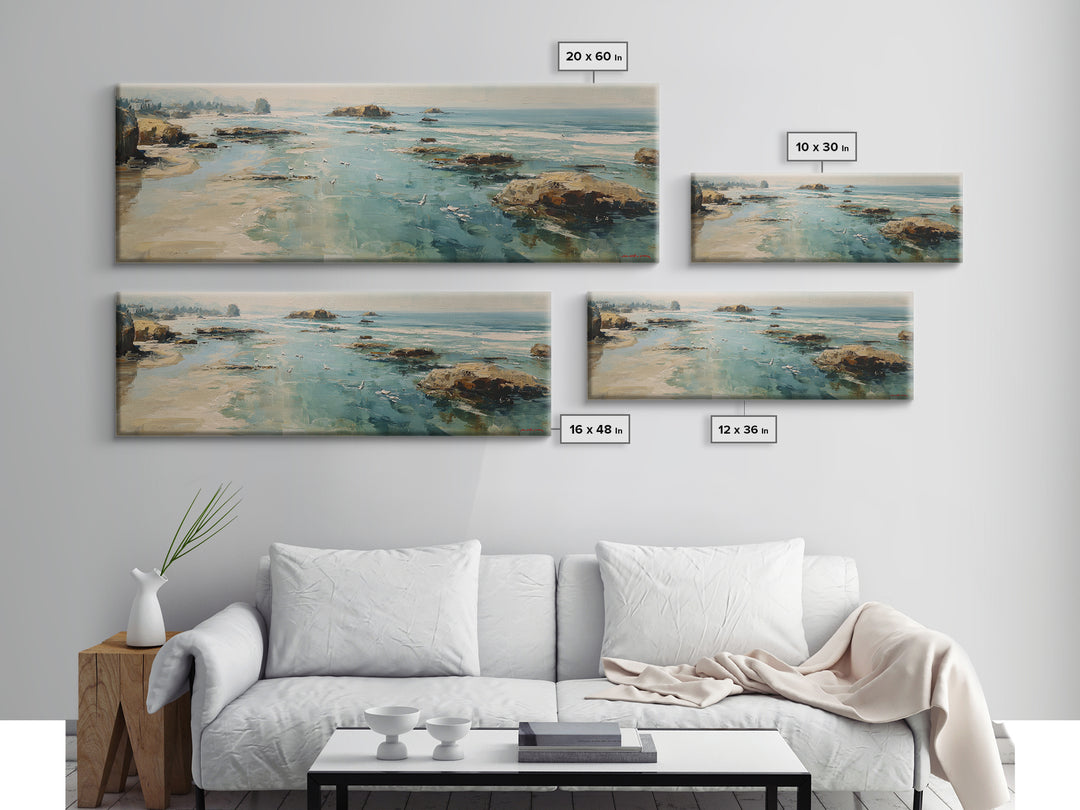 Coastal Cliffs with Gulls and Sea Spray Canvas Print, Beach Art, Gallery Decor, Coastal Decor, Fine Art, Shore, BEA-3x1-3