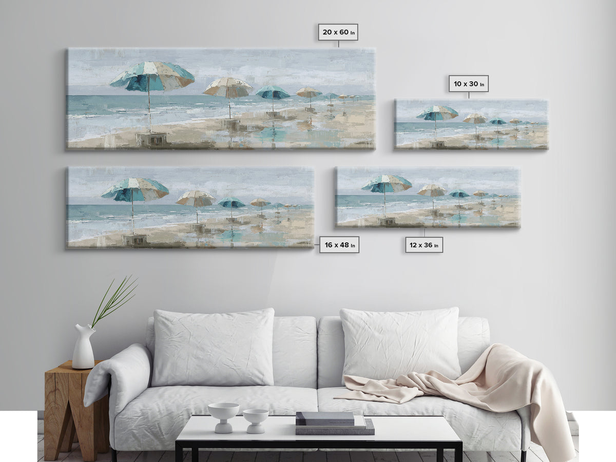 Beach Umbrella Pattern Framed Canvas Print, Beach Art, Wall Art, Coastal Decor, Fine Art, Shore, Abstract Art, Printable Art, BEA-3x1-72